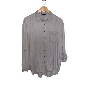 Jane + Delancey Gray Lyocell Roll Tab Sleeve Button Down Utility Shirt Womens L